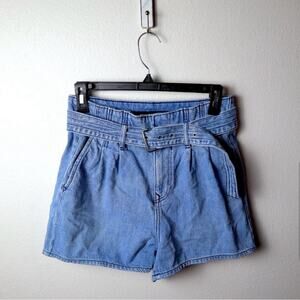 Express High-Rise Paperbag Denim Shorts Size 4 Belted Pockets